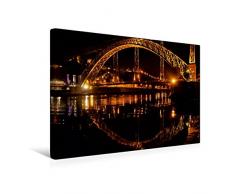 CALVENDO Premium Textil-Leinwand 45 cm x 30 cm quer, Porto bei Nacht, Fotografie von Nicola Furkert, auf Leinwand mit Keilrahmen | Wandbild, Bild auf Stadt: Die Brücke Dom Luís I Orte Orte