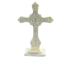 Shinoda Design Center 0141008995 mit Perlglanz Terra Cotta Kreuz Tisch Stück, 20,3 x 8,3 x 31,1 cm Elfenbein/Silber