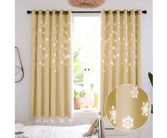 Hughapy Kinder Verdunkelungsvorhänge Tüll Overlay Stern Ausschnitte Vorhang doppellagig Verdunkelung Fenster Vorhang für Wohnzimmer Schlafzimmer 1 Panel W59 x L79 beige