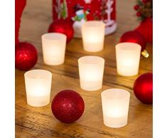 LuminalPark 6 Teelichter batteriebetrieben mit Schnapsgläser, warmweiße LED, dekorative Teelichter, LED-Kerzen, Weihnachtsbeleuchtung