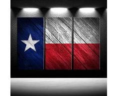 iKnow FOTO Texas-Flagge, Wanddekoration, 3-teiliges Set, großes dekoratives Multi-Panel-Druck, rustikale Holz-Flagge, Wandbilder, moderne Gemälde, gerahmte Poster und Drucke, Giclée-Druck, Galerie Wrap