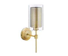 Relaxdays, gold Rustikale Wandleuchte, einflammig, Glas & Metall, E 14, Vintage Industrielampe HxBxT: 35 x 10 x 16 cm, Stahl, Glas