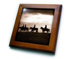 3dRose ft_150164_1 sepiafarbene Cowboy-Silhouetten auf Pferderücken, gerahmte Fliese, 20,3 x 20,3 cm