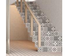 Aufkleber Treppe Fliesen | Sticker Selbstklebend contremarche kariert von Zement – Sticker contremarche Fliesen | Treppe kariert von Zement Klebeband – AZULEJOS – 15 x 105 cm – 6 Streifen