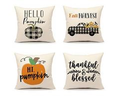 4TH Emotion Fall Harvest Überwurf Kissenbezug Farmhouse Thanksgiving Buffalo Kürbis Truck Kissenbezug für Sofa Couch 45,7 x 45,7 cm Baumwolle Leinen, 4er-Set