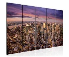 Bilder New York City Wandbild 200 x 80 cm Vlies - Leinwand Bild XXL Format Wandbilder Wohnzimmer Wohnung Deko Kunstdrucke Violett 5 Teilig - MADE IN GERMANY - Fertig zum Aufhängen 600455a