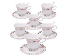 ufengke 4oz Blumen Kaffeetasse Set, Porzellan Kaffee Tee Set, Set aus 6 Keramik Teetasse und Untertasse - Rosen Muster
