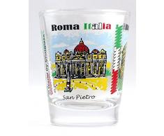 Schnapsglas mit Collage eines Symbols von Rom in Italien