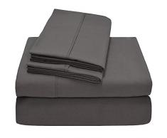 100% ägyptische Baumwolle 4-Teiliges Bett-Set 400 TC 38,1 cm Deep Pocket Spannbetttuch Soft, Luxus Blatt Queen Grau (Elephant Grey)