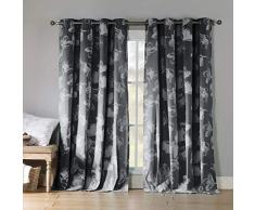 Kensie – Aster Floral Baumwoll-Mischgewebe, Ösenvorhänge für Wohnzimmer & Schlafzimmer Set mit 2 Paneelen (137 x 213,4 cm – Leinen) Casual 54 X 84 anthrazit