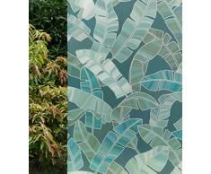 Vsudo Dekorative Sichtschutzfolie, kein Kleber, Dekoration, statisch, Glas-Aufkleber, Wärmekontrolle, für Zuhause und Büro (Wohnzimmer/Badezimmer/Küche/Haustürfenfenster) (3D-Blumenmuster) 2 Rolls, 17.7 By 78.7 Black Background & Banana Leaves