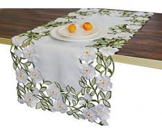 CloudSun Tischsets mit Blumenmotiv, Bestickt, rund, 30,5 cm, 4 Stück Runner 15×36-1PC Weiß/Grün