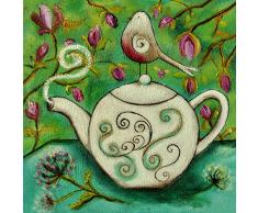 Greetings Card Postkarte Rotkehlchen auf Teekanne, 15 x 15 cm