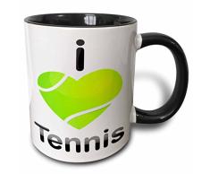 3dRose Tennis I Love, Grün, herzförmige Ball-Two Ton Becher, Keramik, Schwarz, 10.16 cm x 7,62 x-Uhr