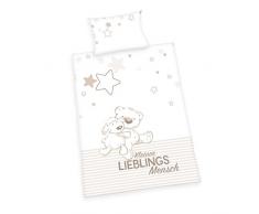Herding LIEBLINGSMENSCH Bettwäsche-Set, Kopfkissenbezug 40x60cm, Bettbezug 100x135cm, 100% Baumwolle, Flanell, Kopfkissen mit Hoteleinschlag, Bettbezug mit Knopfleiste