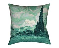 ArtVerse Vincent Van Gogh Green Wheatfield mit Zypressen x Bodenkissen, doppelseitiger Druck mit verdecktem Reißverschluss und Einsatz 36 x 36