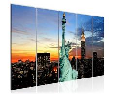 Bilder Freiheitsstatue New York Wandbild 150 x 60 cm Vlies - Leinwand Bild XXL Format Wandbilder Wohnzimmer Wohnung Deko Kunstdrucke Blau 5 Teilig - MADE IN GERMANY - Fertig zum Aufhängen 603956a