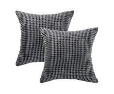 PICCOCASA Set von 2 Samt-Kissenbezügen aus Kord für Sofa, Schlafzimmer, Auto, Büro, Dekoration 26 x 26 grau