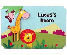 Rikki Knight Lucass Room Türschild, 3D-Giraffe auf Dschungel, mit Namen für Kinder- und Babyzimmer