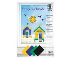 Farbige Fensterfolie, blickdicht, 8 Blatt, ca. 23 x 33 cm groß, sortiert in 4 Farben, lichtbeständig, abwischbar, wiederverwendbar, haftet ohne Kleber auf allen glatten Flächen