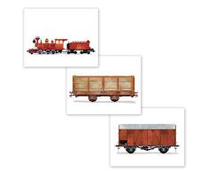 Wandbild Zug - Set mit 4 Drucken // Zug Dekor // Kinderzimmer Poster // Geburtstag Party Dekoration // Transport Kunst Bilder // Lokomotive Dampfmaschine Druck für Jungenzimmer Antik 8x10 Set 3
