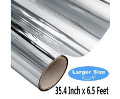 OWLPH Einweg-Fensterfolie, Sichtschutzfolie, Nicht klebend, dekorative Hitzekontrolle, Anti-UV-Fenster-Tönung für Zuhause und Büro, (90 x 200 cm), Silber