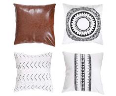 nordmiex 4 Stück Dekorative Überwurf-Kissenbezüge für Couch, Sofa oder Bett, 100% Baumwolle, modernes Design, gestreift, geometrisches Bett oder Sofa, Kissenhülle Kunstleder 18 x 18 cm Stil 1