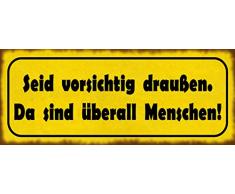 Schatzmix Spruch Vorsicht drauÃen Menschen Metallschild 27x10 cm Wanddeko tin Sign Blechschild, Blech, Mehrfarbig