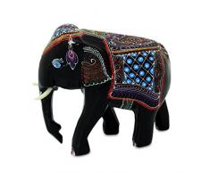 NOVICA 190428 Dekofigur, Thailändischer Elefant, lackiert, Schwarz