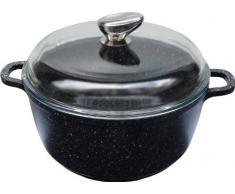 Pradel Excellence 52399M Kochtopf in Stein-Optik mit Glasdeckel/Aluminiumguss, Schwarz 24 x 19 cm