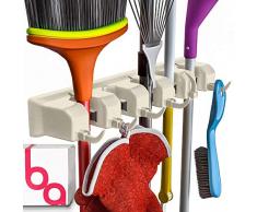 Berry Ave Besenhalter Wandhalterung und Gartenwerkzeug-Organizer, Schrank-Aufbewahrung, Küchenregal, Home Organisation und Garage Organizer für Harken oder Mop-Griffe bis 3,8 cm, Kleiderbügel plus 6 Haken (beige)