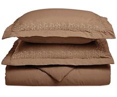 Superior 3000er-Serie 3-teiliges Bettbezugset, super weiche und knitterfreie Mikrofaser, mit Blumenspitze bestickter Kissenbezug in Geschenk-Box, für Doppel- und King-Size-Bettgrößen, Graubraun