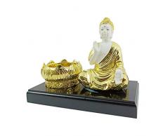 Crocon Buddha-Figur in Krokodilform, Weiß/goldfarben