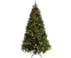 Künstlicher Weihnachtsbaum, Fichte, warmweiße LED-Lichter, 8 Lichteinstellungen, einfacher Aufbau, klappbare Zweige, smaragdgrün, grün, 213 cm