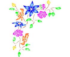 Blumen Ecke Schablone – (Größe 32 x 36 cm) wiederverwendbar Wand Schablonen für Malerei – Beste Qualität Bordüre Blume Schablone Ideen – Verwendung auf Wände, Böden, Stoffe, Glas, Holz, Terracotta, und mehr...