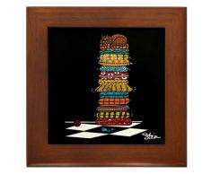 Kristen Stein Keramikfliese My Little Prince, skurrile Folk Art Katze auf Kissen, gerahmt, Kunstdruck, von Kristen Stein