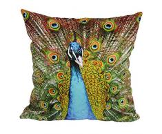 whooplaArt Vivid Peacock Kissenbezug, Samt, dekoratives Kissen, Pfauenkissen, quadratisch 18X18(45X45CM) Mehrfarbig