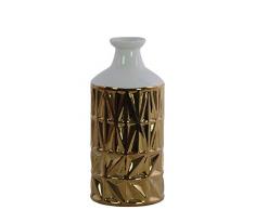Benzara BM180485 Runde Keramikvase mit Rand und goldfarbenem Rand