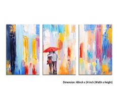 YPY 3 Panel Palette Messer Öl Gemälde Abstrakt Modern City Street View Stadtbild Gebäude Artwork Walking Art Wand für Wohnzimmer 16x24in Bunt