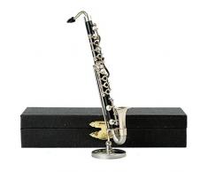 Seawoo Miniatur-Bass-Klarinette mit Ständer und Koffer Mini Musikinstrument Mini Bass Klarinette Miniatur Puppenhaus Modell Weihnachten Ornament 5.12