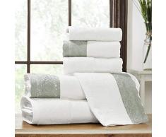 Amrapur Overseas Handtuch-Set mit Spitzensaum, 600 g/m², Weiß/Salbeigrün