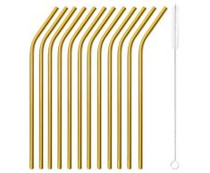 Paderno 41490G01 12 Strohhalme Curve 21,5 + Bürste Edelstahl AISI 304, gold 18/10