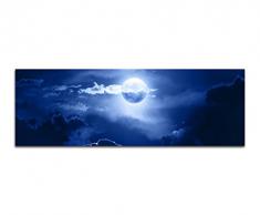 Panoramabild auf Leinwand und Keilrahmen 150x50cm Wasser Wolkenhimmel Vollmond Nacht