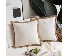 Phantoskop Set von 2 Kissenbezügen mit Leinenbesatz und maßgeschneiderten Kanten, Landhausstil 18 x 18 grün