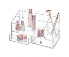 InterDesign Klarheit Kosmetische Palette Organizer mit Schublade für Vanity oder Schrank zu halten Make-up Beauty Produkte Haar Zubehör – 3 Fächer, transparent, Navy, Palette