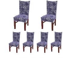 Nordmiex Spendex Esszimmerstuhl-Schonbezüge – 4 Stück abnehmbare Esszimmer-Stuhlhussen Knitter- und fleckenresistenter Stuhlschutz Spannkissen für Esszimmer 6 Pieces blau/weiß