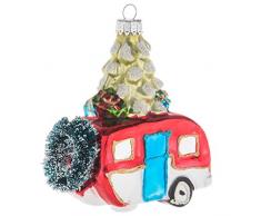 Robert Stanley Retro-Wohnmobil-Anhänger mit Weihnachtsbaum, Glasornament, Vintage, Wohnmobil, Campingdekoration, Wohnmobile (rot)