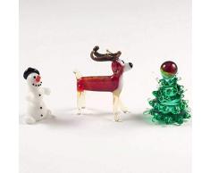 EE Glass Weihnachts-Set aus 3 kleinen Glasfiguren – Weihnachtsbaum, Hirsch, Schneemann, mundgeblasen Kunst, Sammlerstück