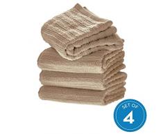 iDesign 4er-Set Handtücher, kleines Handtuch mit Streifenstruktur aus Baumwolle, weiches und saugfähiges Handtuch Set mit Aufhänger für Waschbecken und Gäste-WC, beige