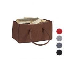 Relaxdays Kaminholztasche aus Filz, tragbarer Feuerholzkorb, faltbarer Zeitungshalter HxBxT: 25 x 25 x 50 cm, braun